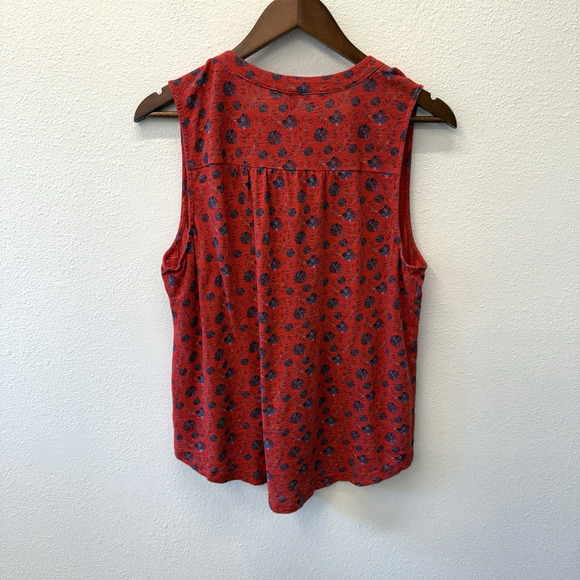 Lucky Brand Smocked Top Womens Size L Red Floral Knit Boho Western Prairie - Picture 3 of 7